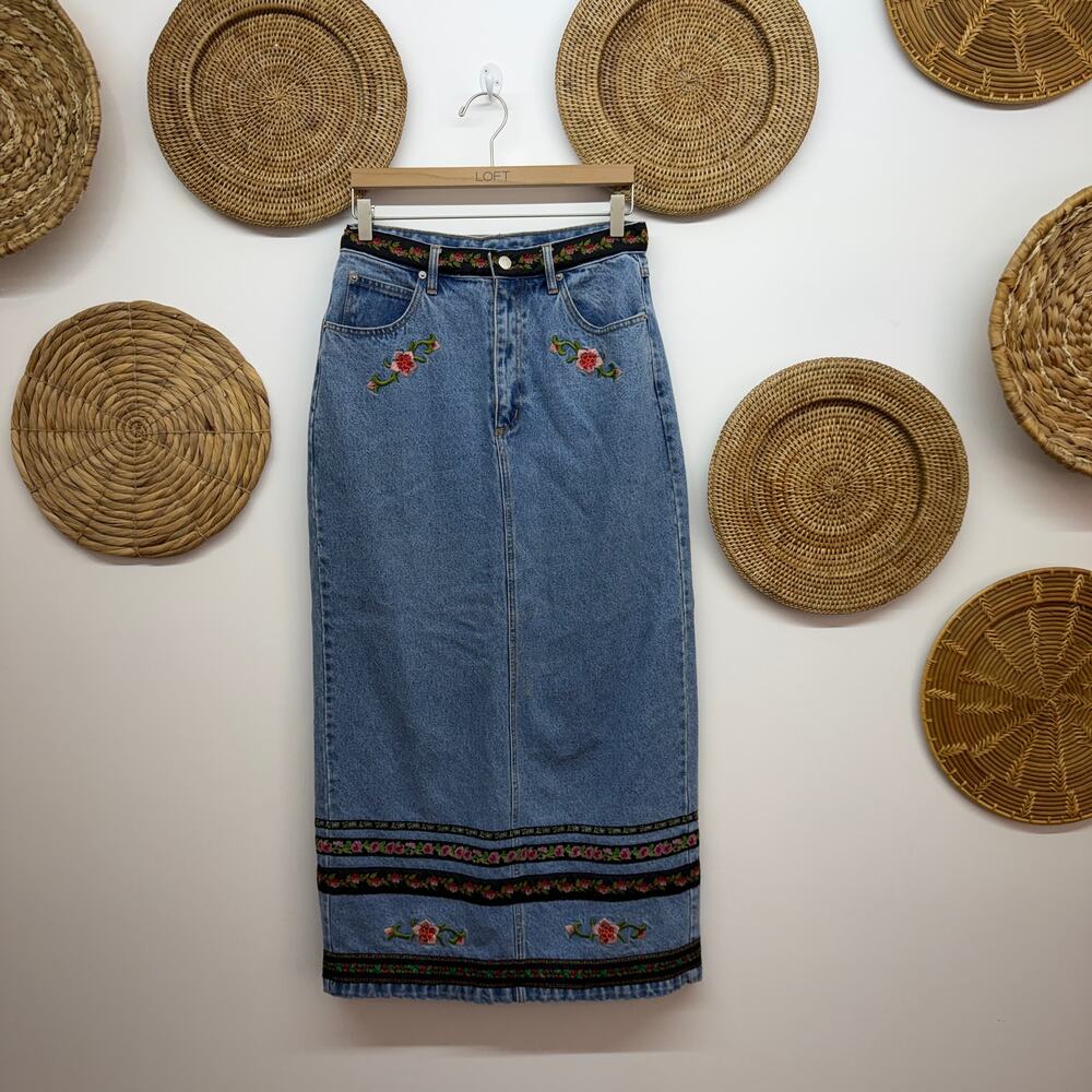 Vintage Baccini Long Denim Jean Skirt 8